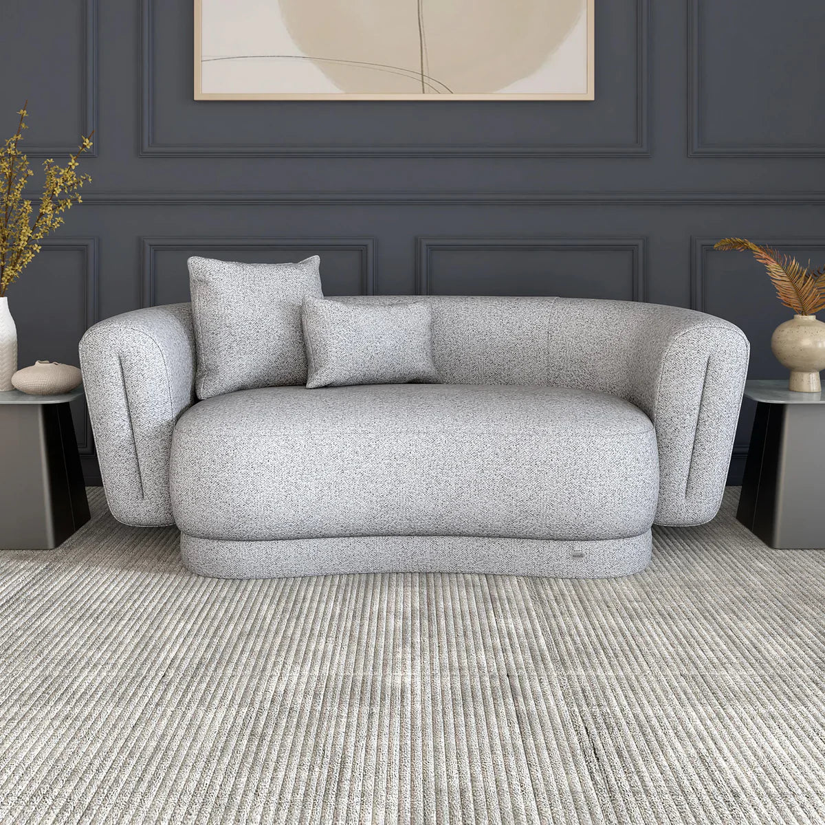 Boucle 2 Seater Curved Sofa in Moonlight Grey