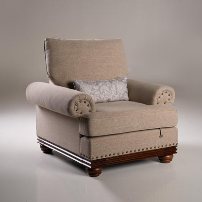 Linen 1 Seater Rolled Arms Sofa in Smokey Taupe