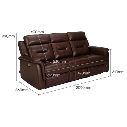Leather 3 Seater Power Recliner with 2 USB Ports