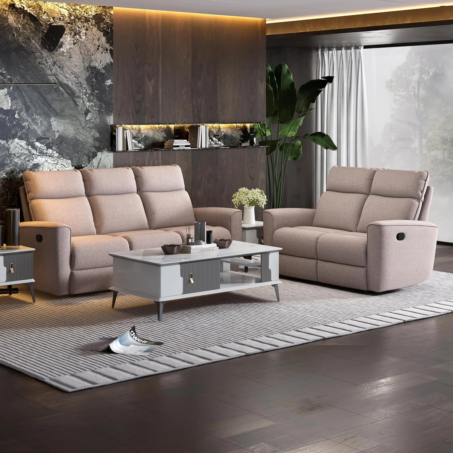 Tweed 3 Seater Reclining Sofa in Beige