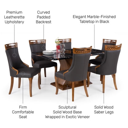 6 Seater Dining Set with Marble Finished Top