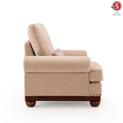 Linen 1 Seater Rolled Arms Sofa in Smokey Taupe