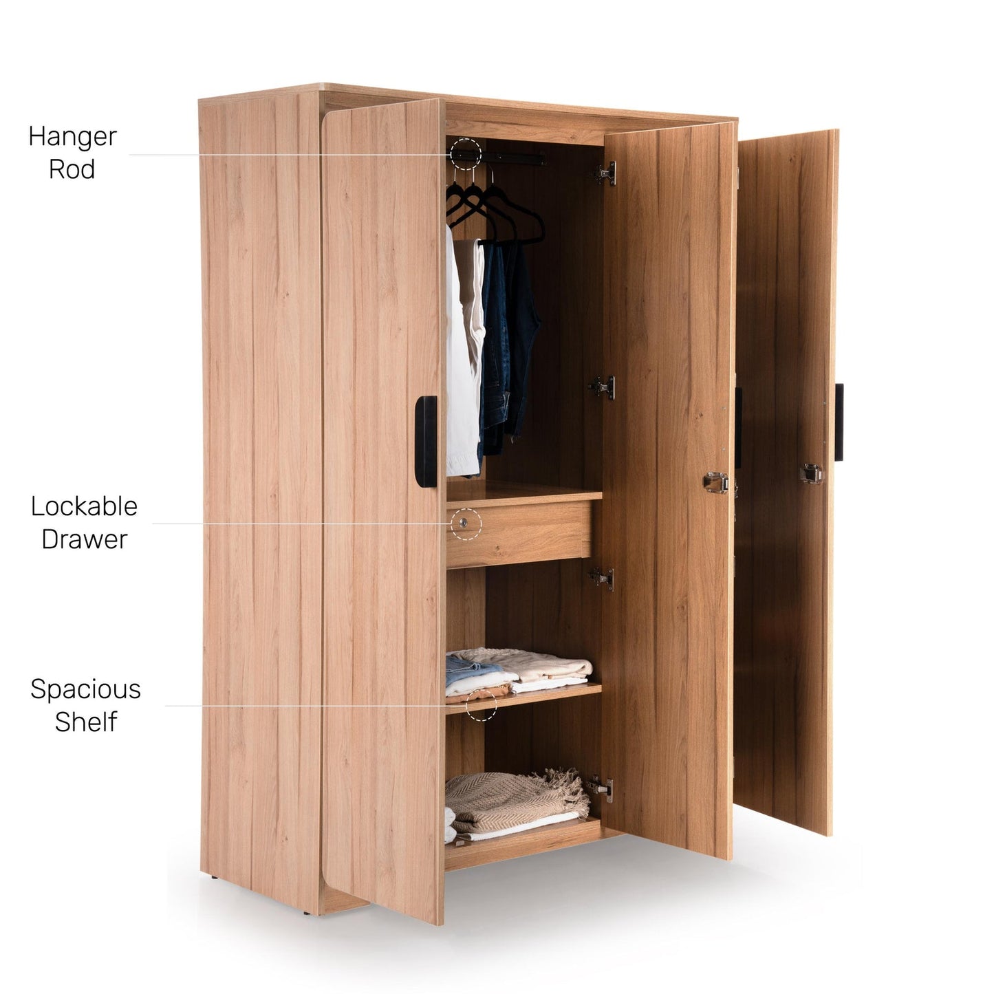 3 Door Wardrobe in Brentwood Oak Finish