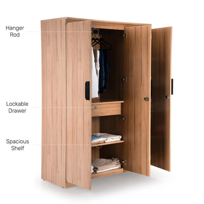 3 Door Wardrobe in Brentwood Oak Finish