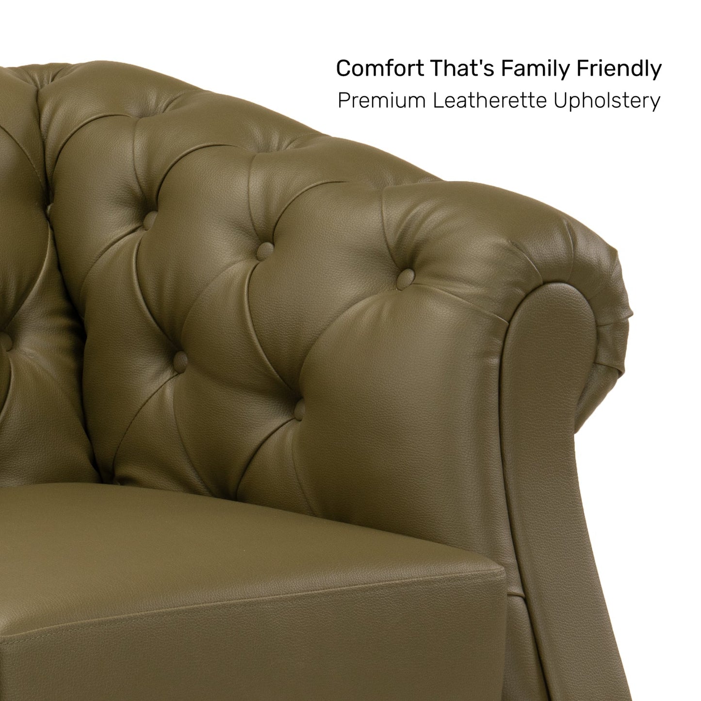 Leatherette 1 Seater Chesterfield Sofa in Olive Green