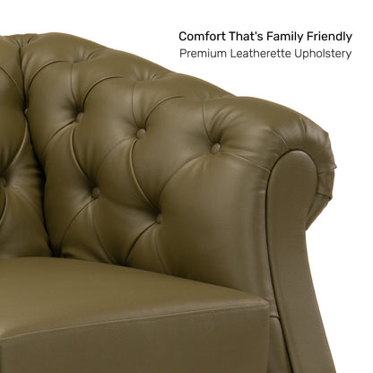 Leatherette 1 Seater Chesterfield Sofa in Olive Green