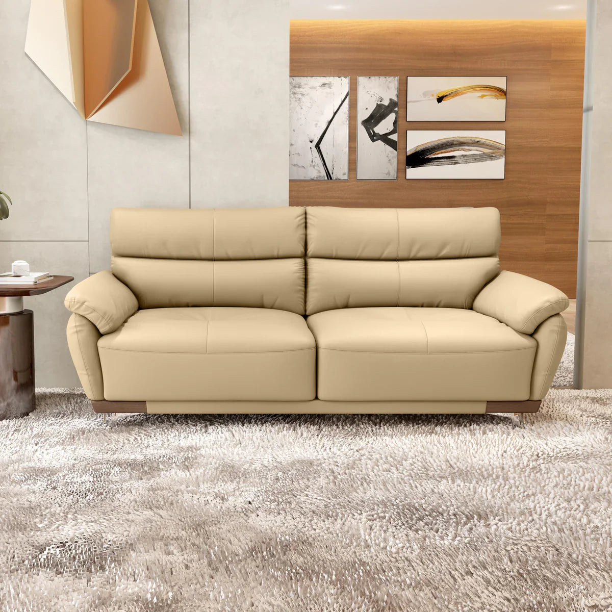 Leather 3 Seater Sofa in Beige