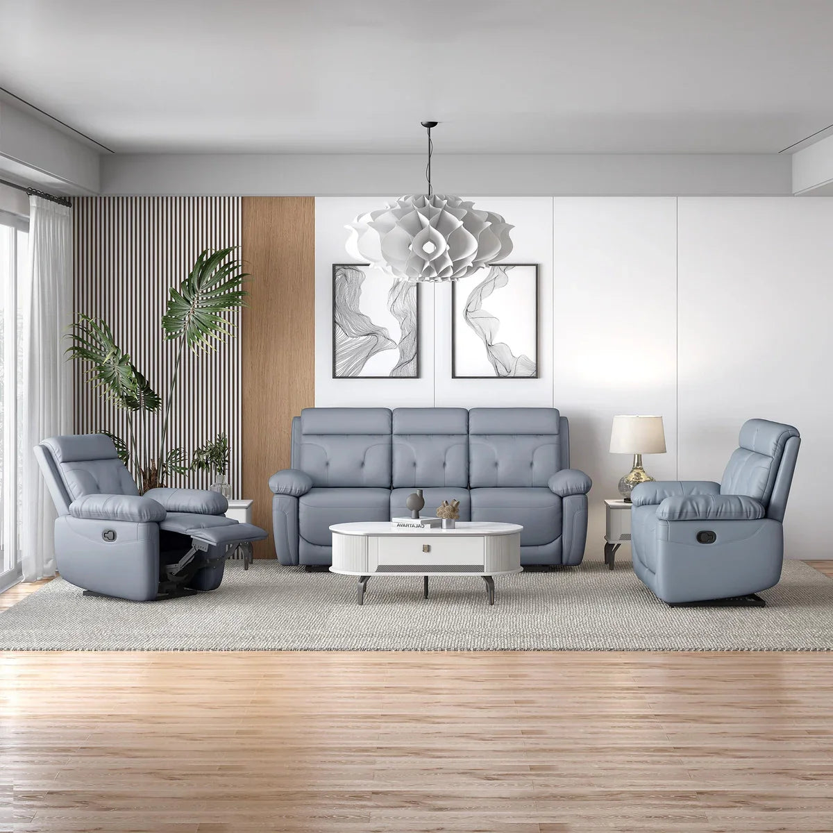 Leatherette 3 Seater Reclining Sofa in Smoke Grey