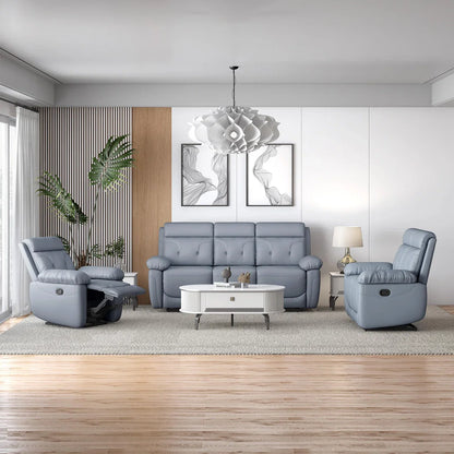 Leatherette 3 Seater Reclining Sofa in Smoke Grey