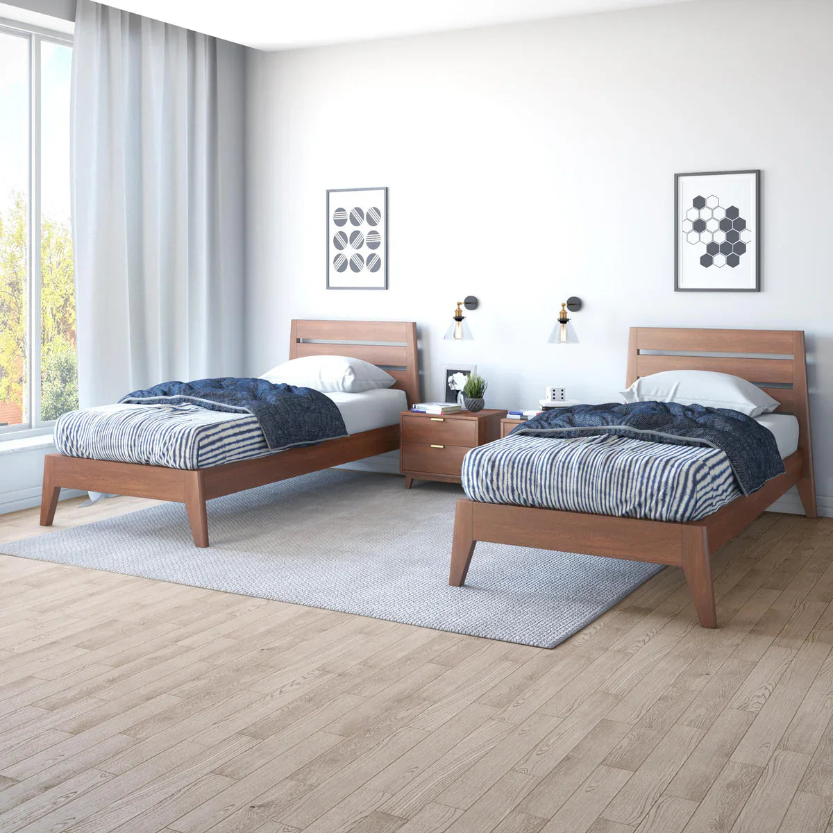 Solid Wood Single Size Bed, Dark Oak Finish