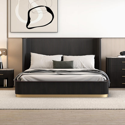 Fluted Wingback Queen Size Bed with Hydraulic Storage