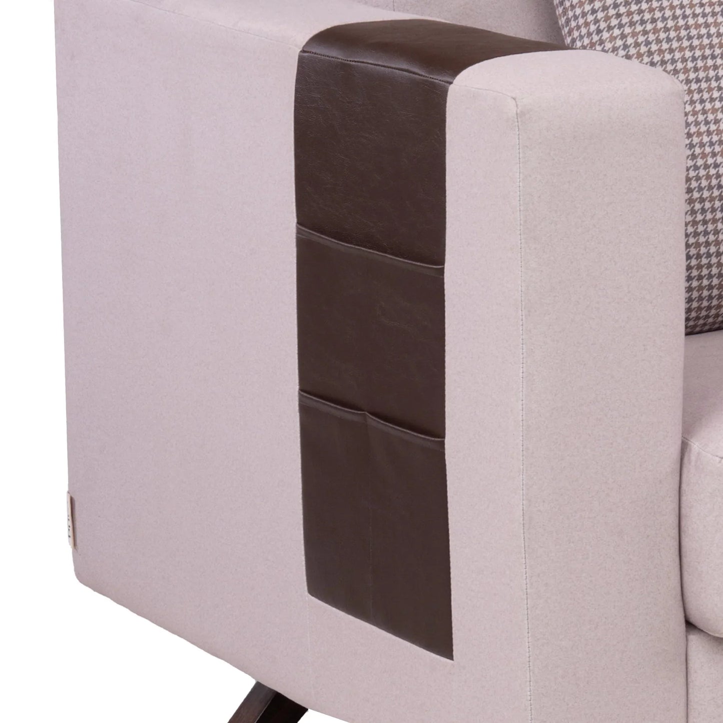 Velvet L-Shaped Sofa with Leatherette Side Pockets