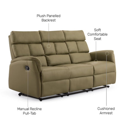 Leather 3 Seater Reclining Sofa in Olive Green