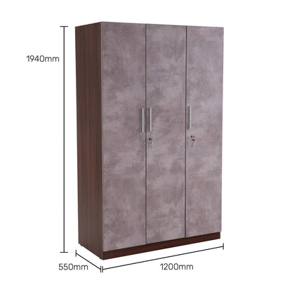 3 Door Wardrobe in Textured Greige Finish
