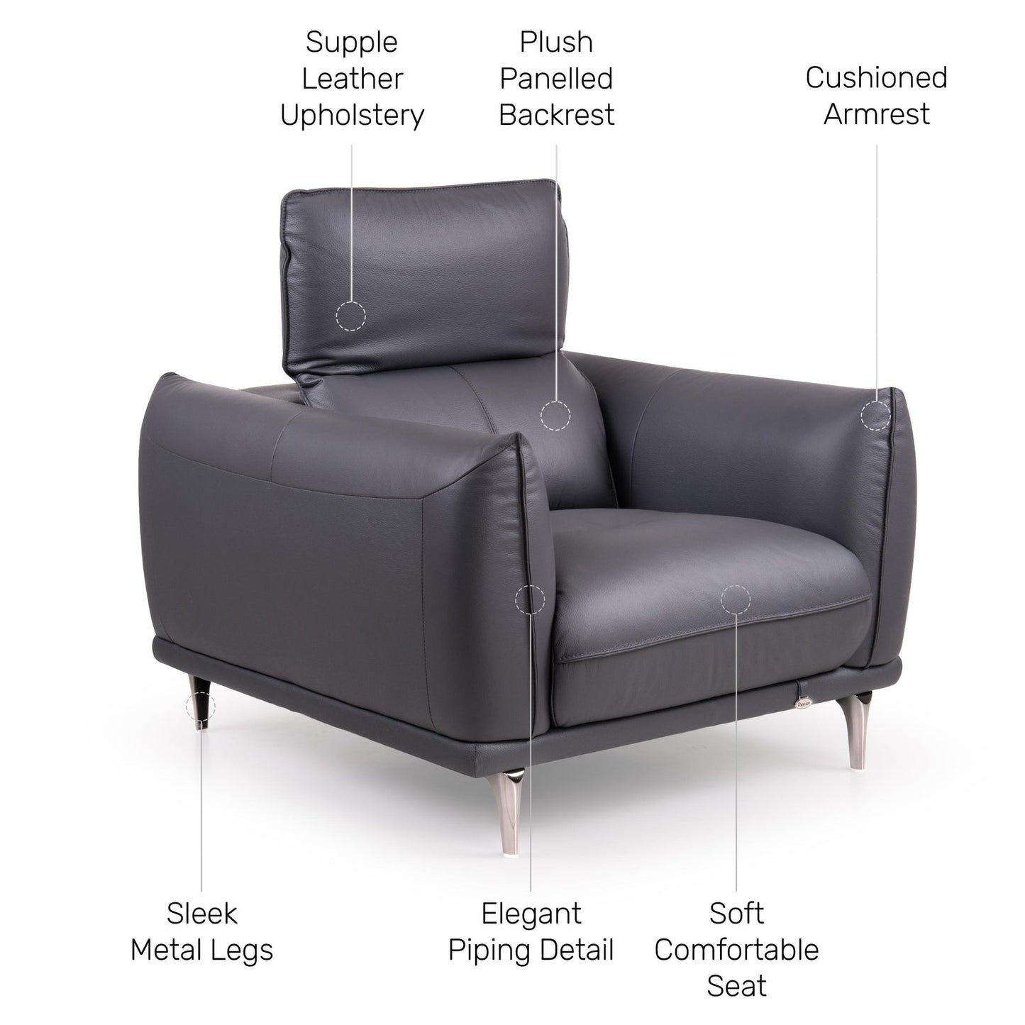 Leather 1 Seater Sofa with Adjustable Headrest