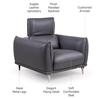 Leather 1 Seater Sofa with Adjustable Headrest
