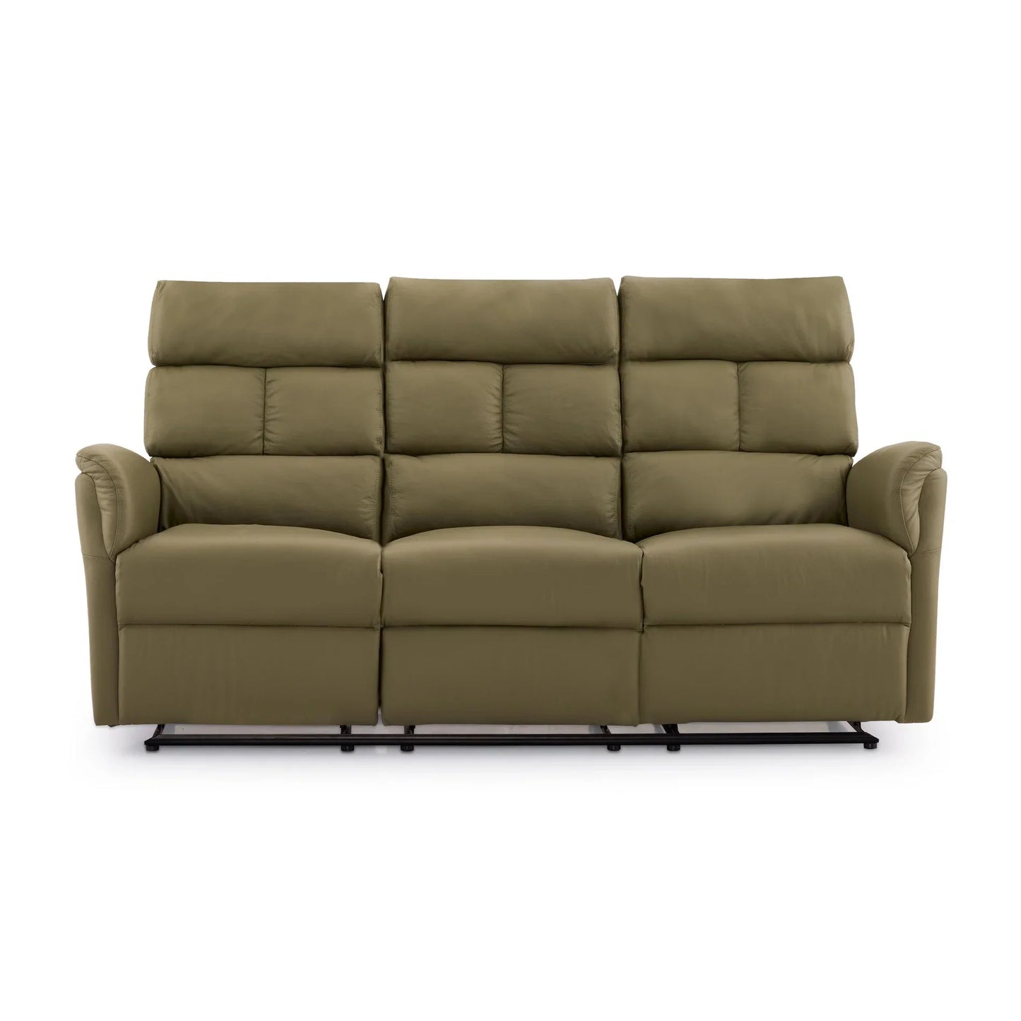 Leather 3 Seater Reclining Sofa in Olive Green
