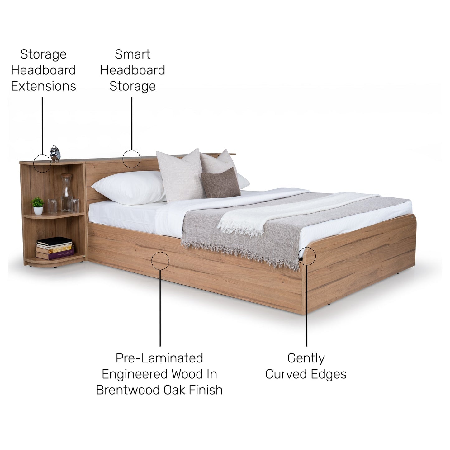 Queen Size Bed with Storage & Headboard Extensions