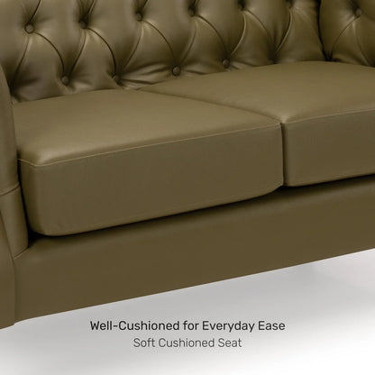 Leatherette 3 Seater Chesterfield Sofa in Olive Green