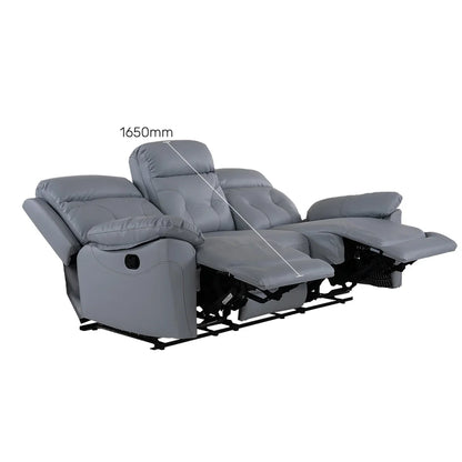 Leatherette 3 Seater Reclining Sofa in Smoke Grey
