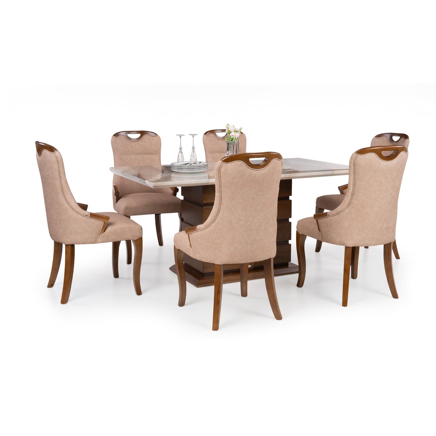 6 Seater Dining Set with Marble Finished Top