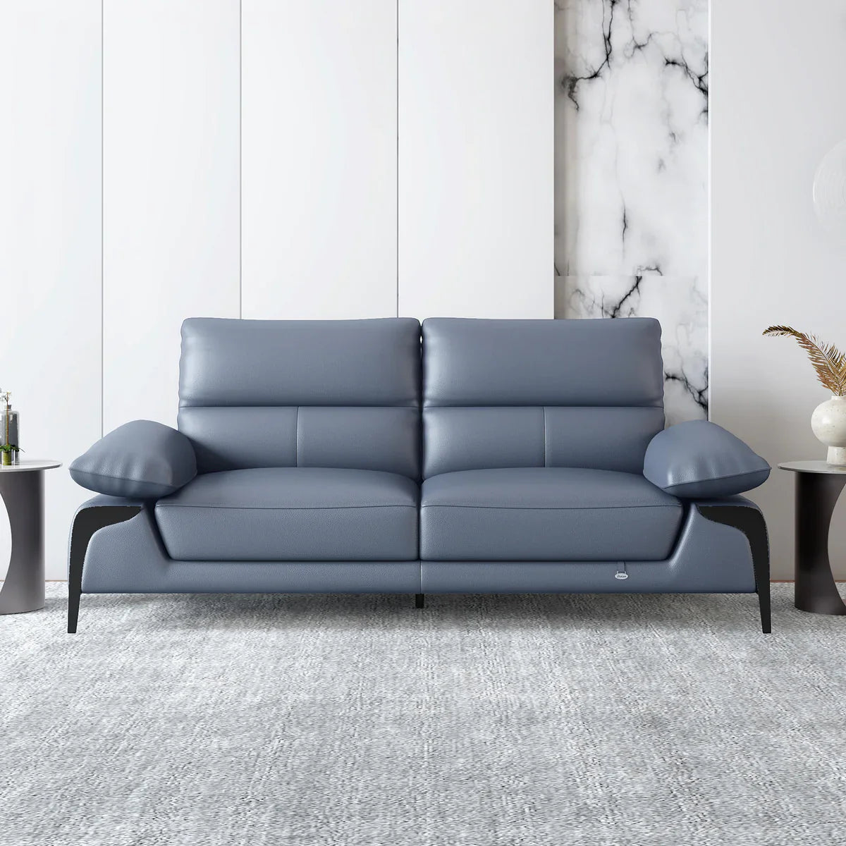Leather 3 Seater Sofa in Light Blue