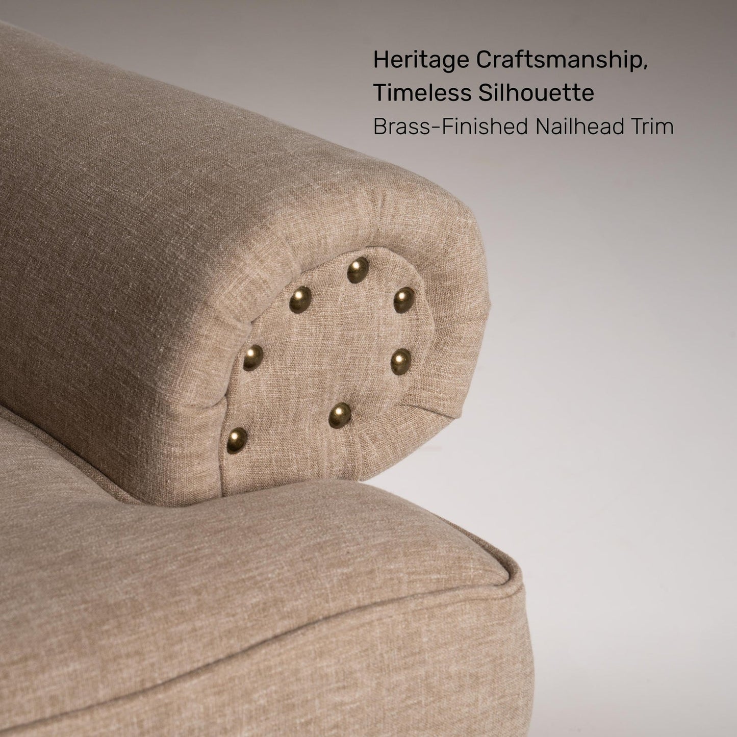 Linen 1 Seater Rolled Arms Sofa in Smokey Taupe