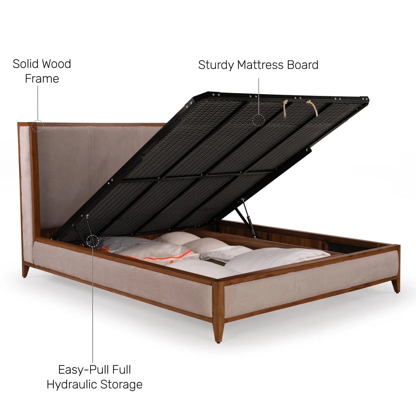 Upholstered Queen Size Bed with Hydraulic Storage