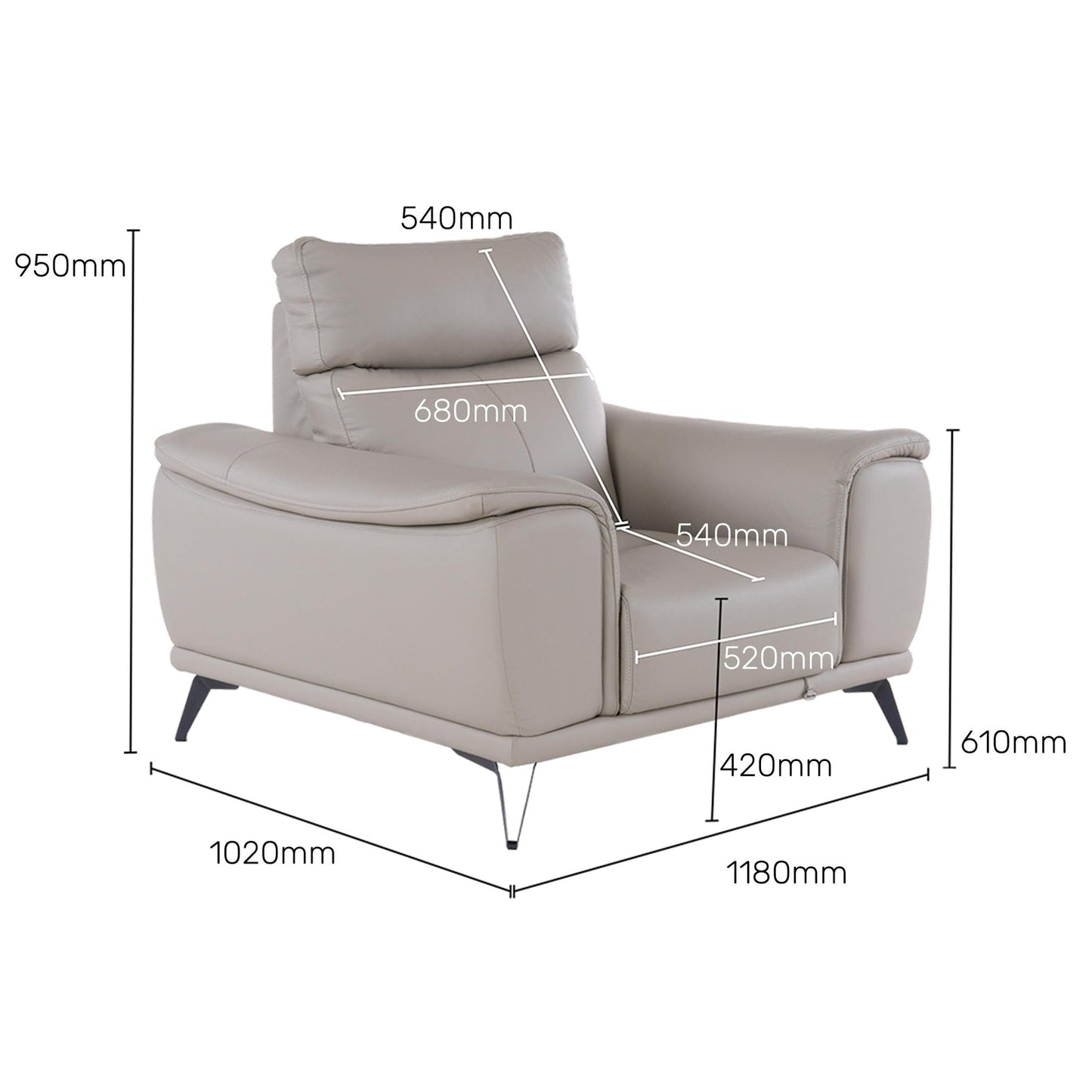 Leather 1 Seater Sofa in Bisque Beige