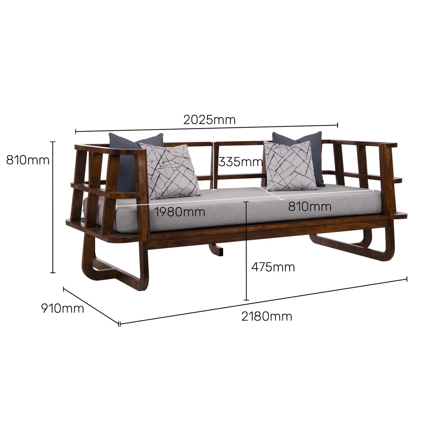 Solid Wood Slatted Sofa Cum Bed In Dark Oak Finish