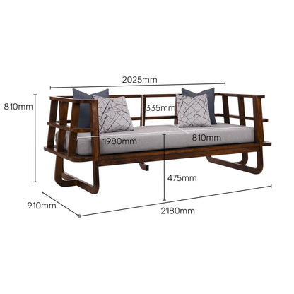Solid Wood Slatted Sofa Cum Bed In Dark Oak Finish