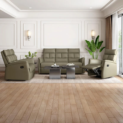 Leather 3 Seater Reclining Sofa in Olive Green