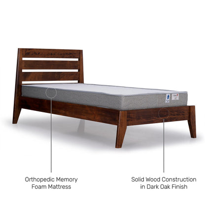 Solid Wood Single Bed with Memory Foam Mattress