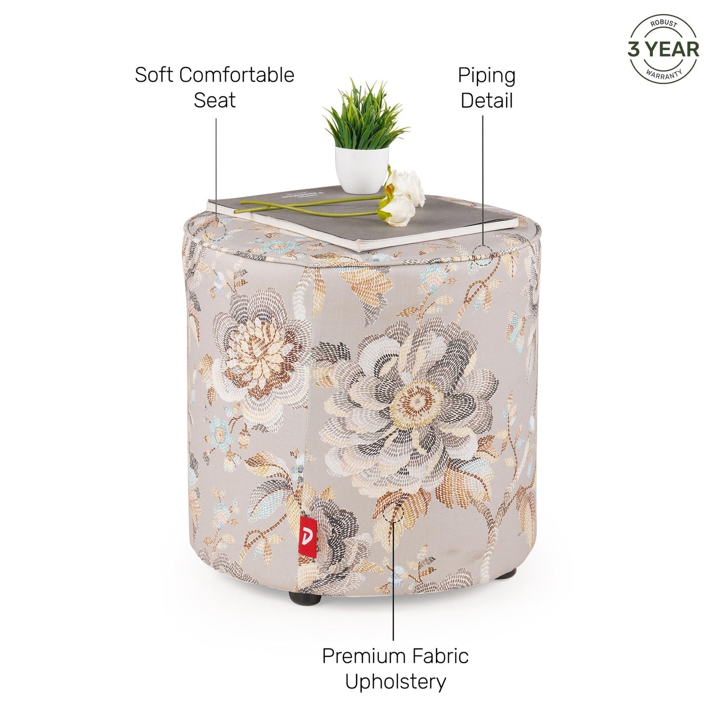 Cotton Pouffe in Ash Grey