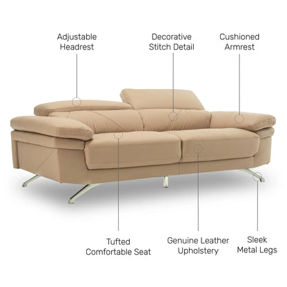 Leather 3 Seater Sofa with Adjustable Headrest