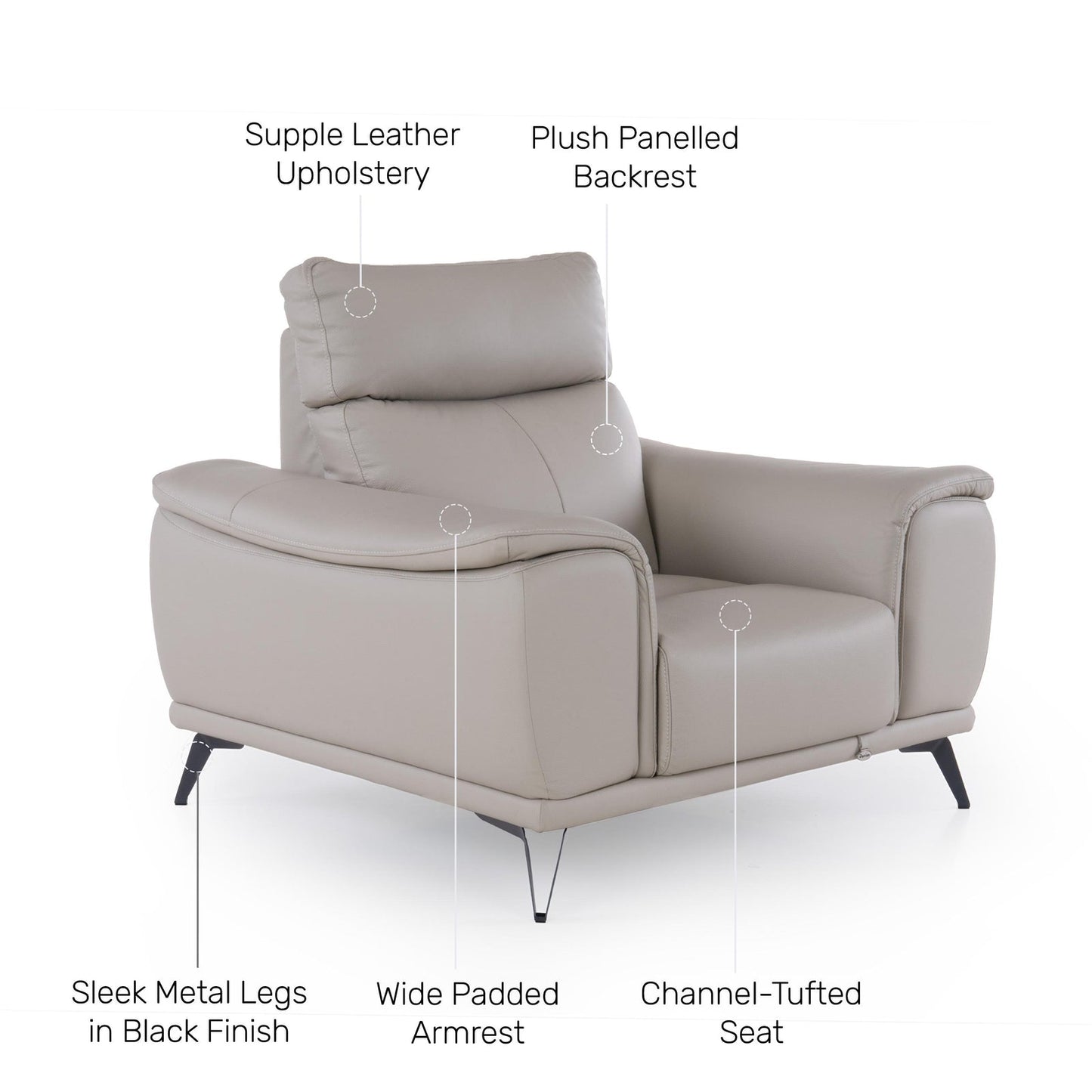 Leather 1 Seater Sofa in Bisque Beige