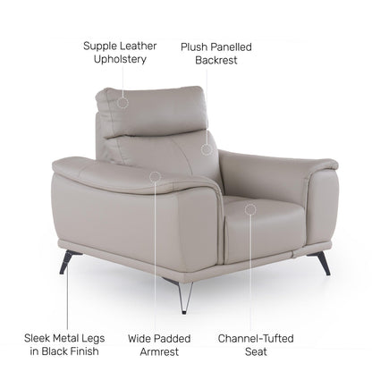 Leather 1 Seater Sofa in Bisque Beige