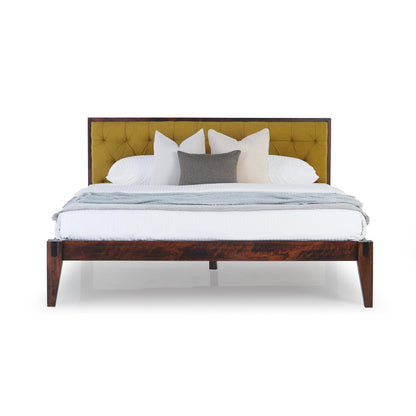 Solid Wood Queen Size Bed with Upholstered Headboard