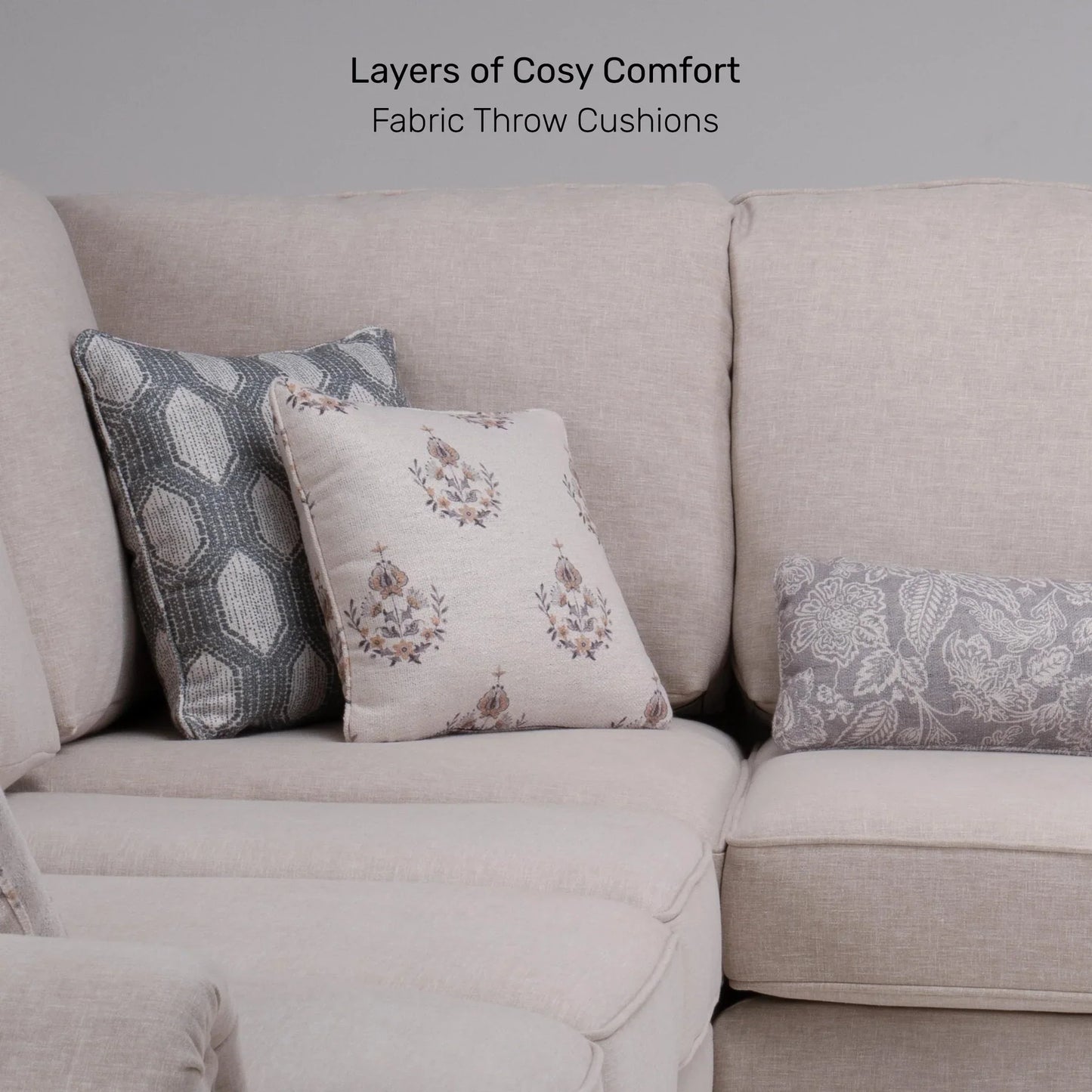 Linen Rolled Arms Corner Sofa in Beige