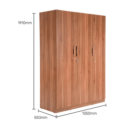 3 Door Wardrobe in Walnut Finish