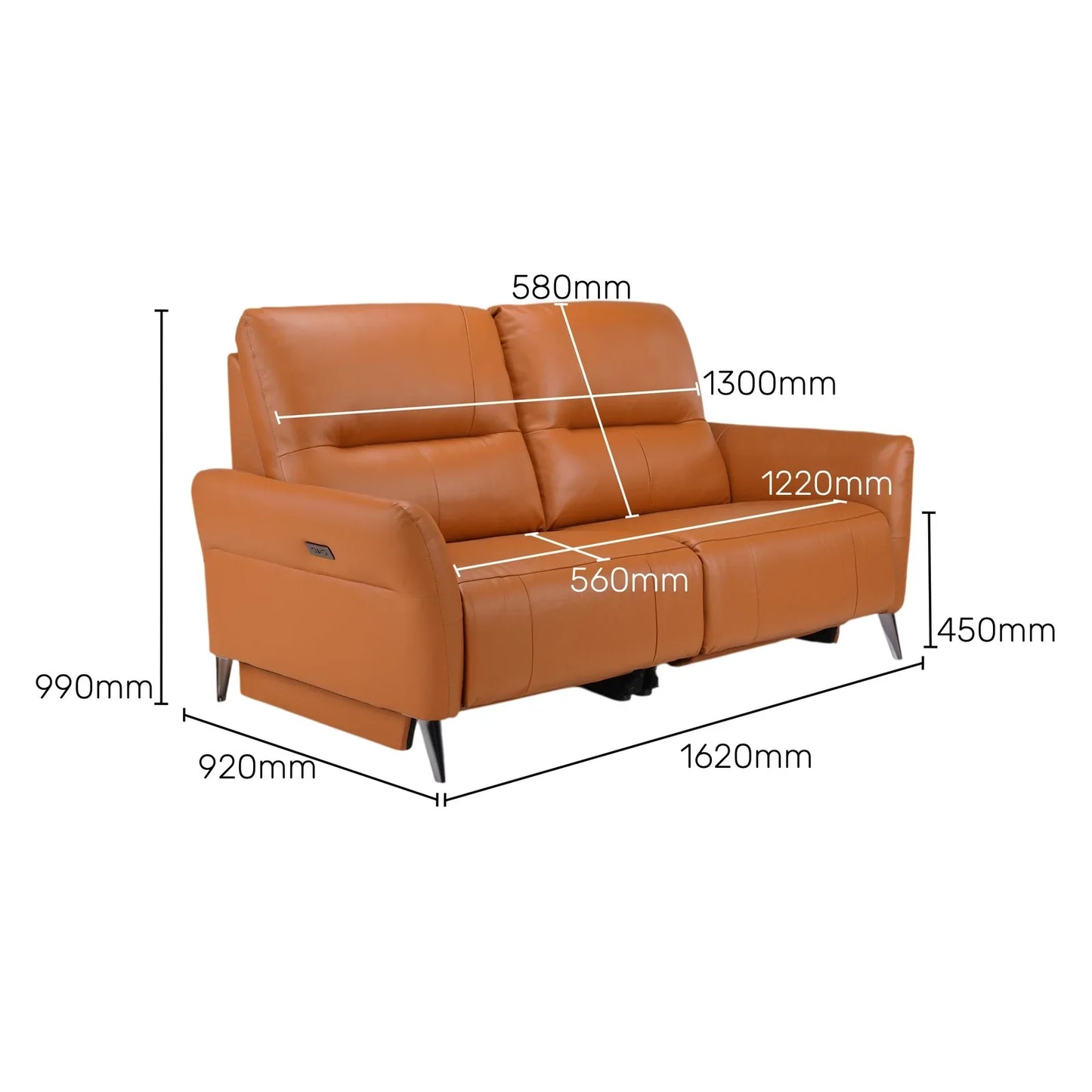 Leather 2 Seater Power Recliner with Charging Ports