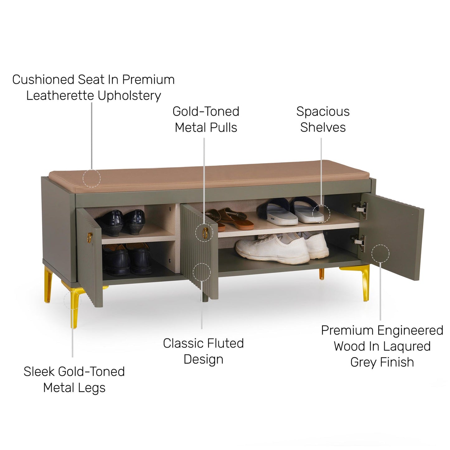 Fluted Shoe Cabinet with Leatherette Seat