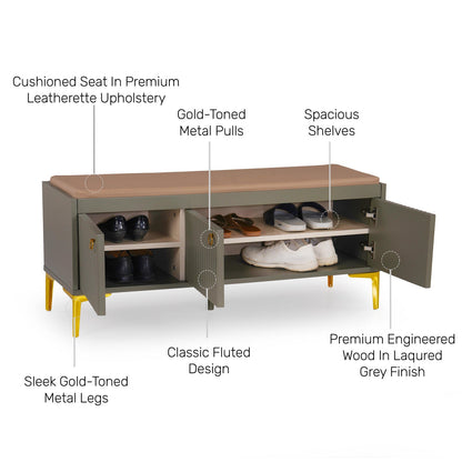 Fluted Shoe Cabinet with Leatherette Seat