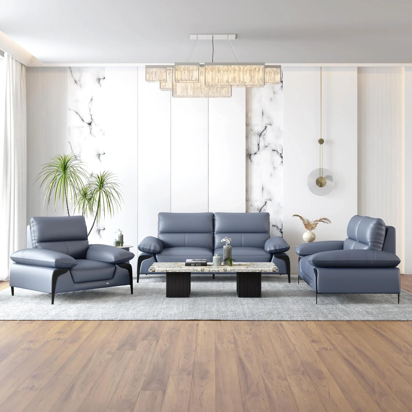 Leather 3 Seater Sofa in Light Blue