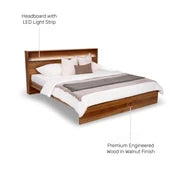 Queen Size Bed in Walnut Finish with LED Light