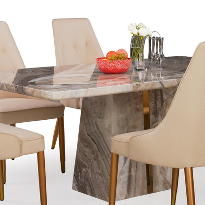 6 Seater Dining Set with Marble Finished Top