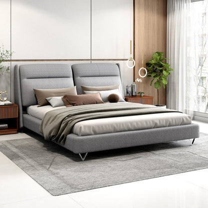 Upholstered Queen Size Bed with Adjustable Headboard