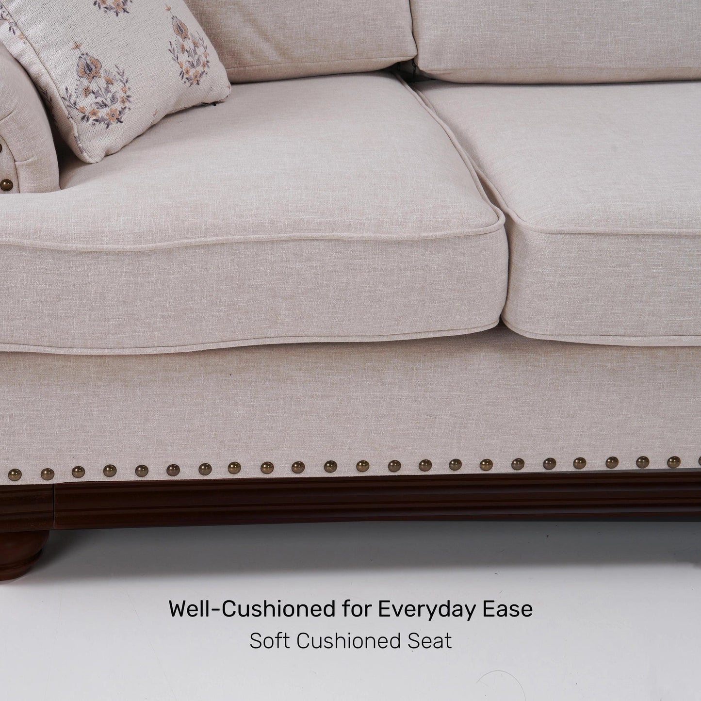 Linen Rolled Arms Corner Sofa in Beige