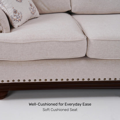 Linen Rolled Arms Corner Sofa in Beige