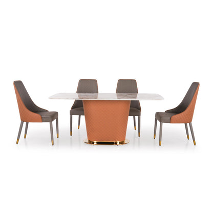 6 Seater Dining Set with Marble Finished Top